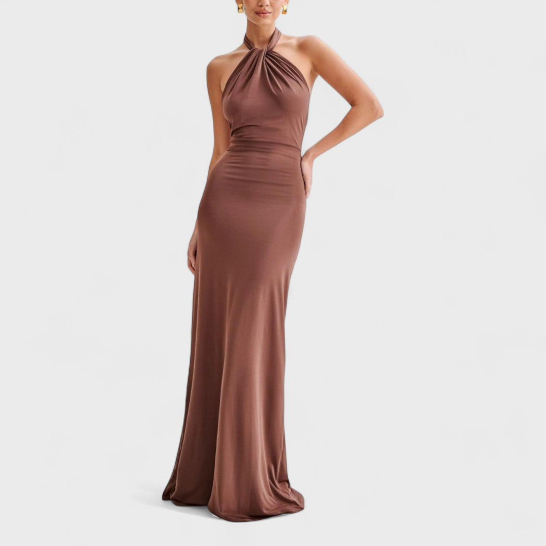 Klara – Sukienka curvy z jedwabiu z dekoltem halter