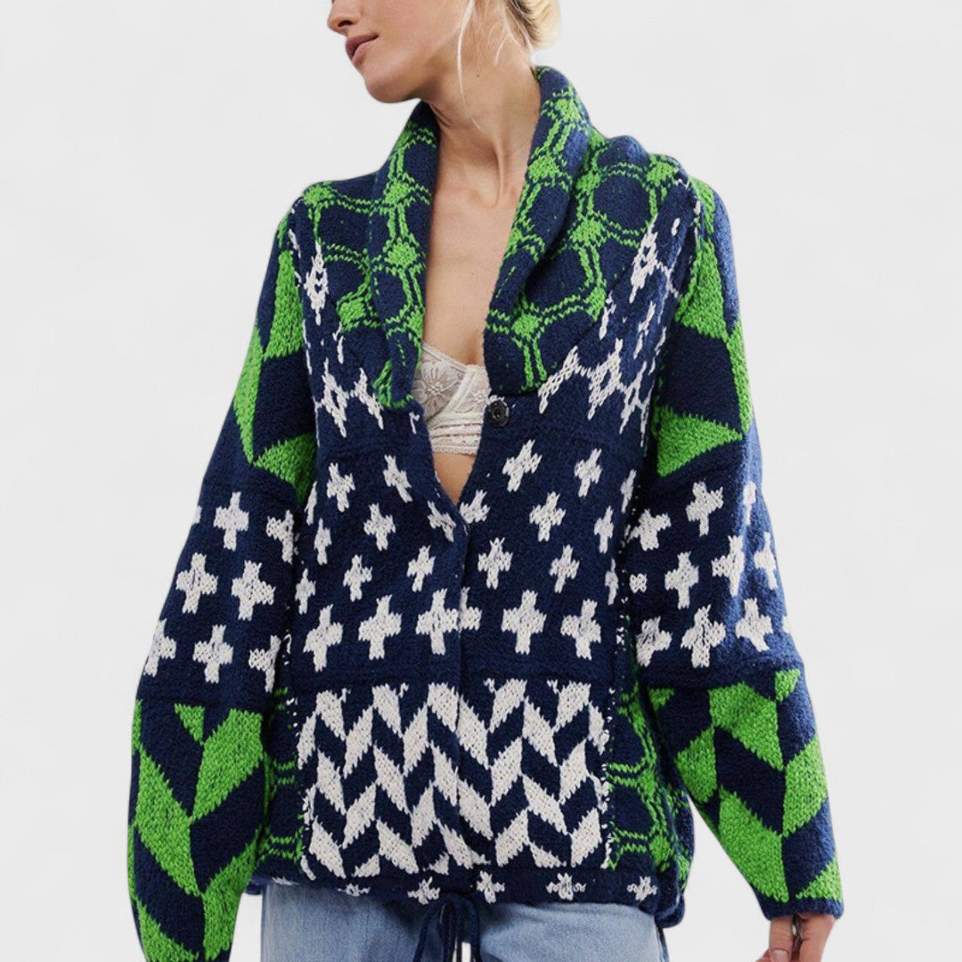 Portia - Kardigan vintage z kołnierzykiem button down i długim rękawem