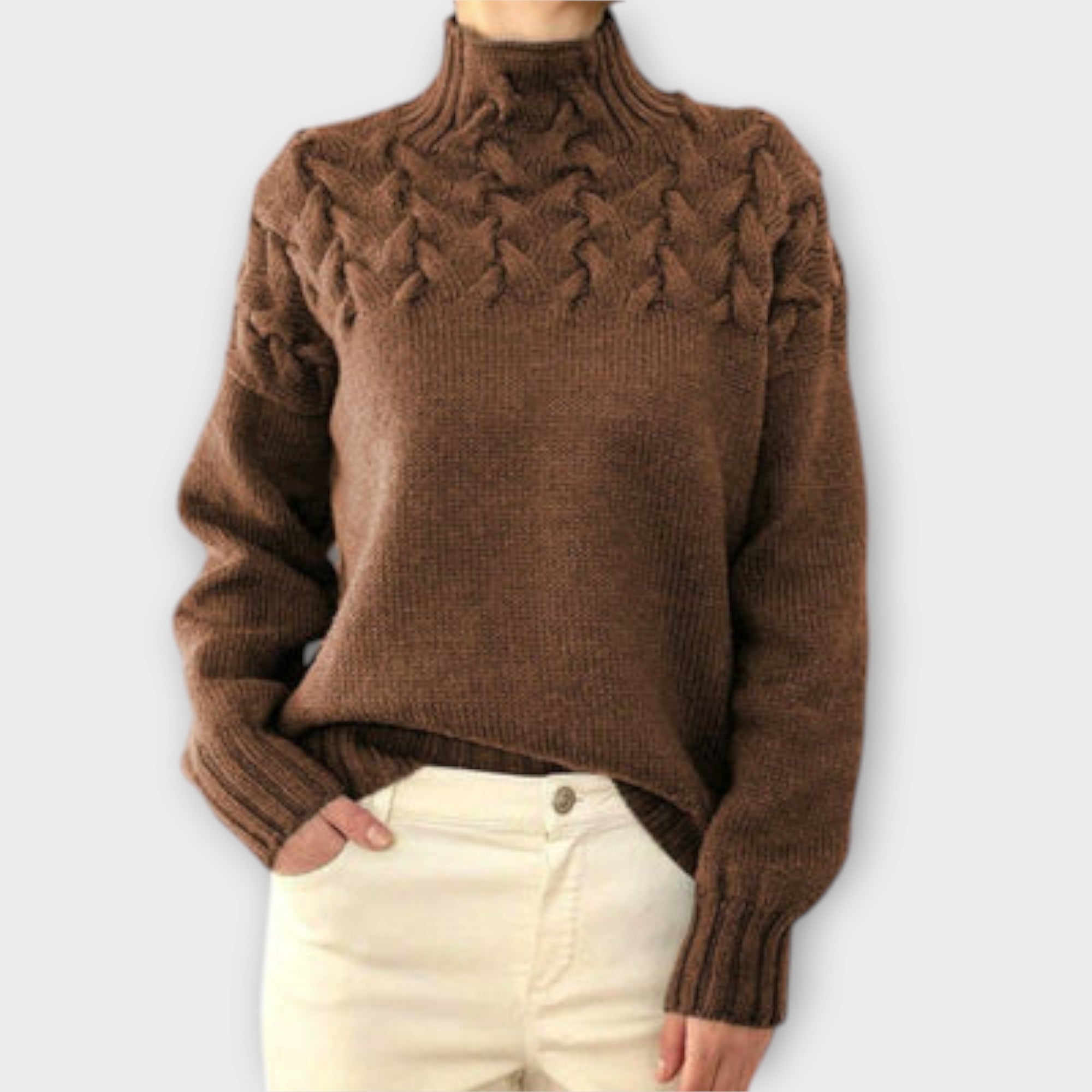 Eva - Sweter damski z detalem w warkocze