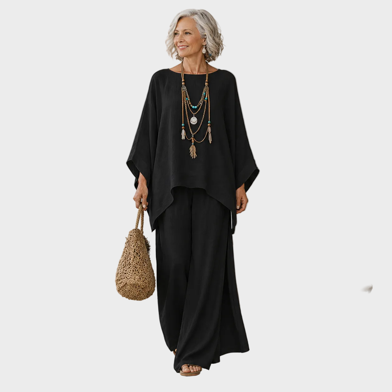 Beata - Elegancki Zestaw Lnianych Ubrań w Dwu Częściach