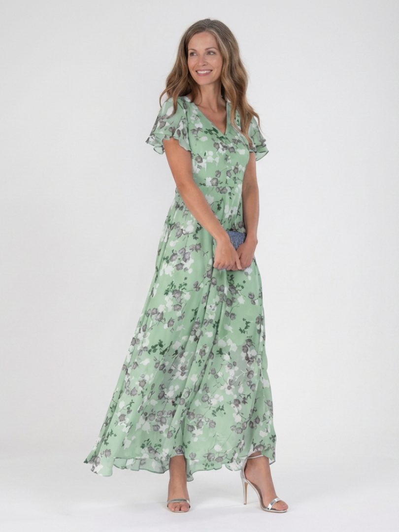 Noémie | Sukienka Maxi z Kwiatowego Chiffonu