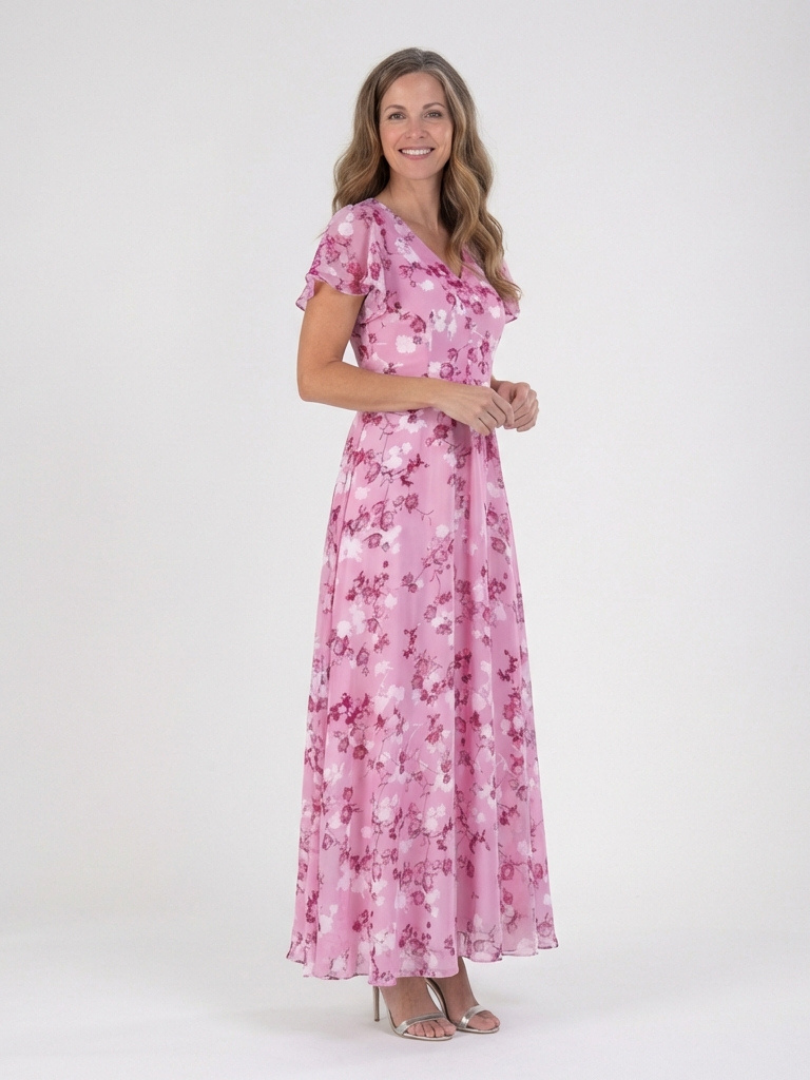 Noémie | Sukienka Maxi z Kwiatowego Chiffonu