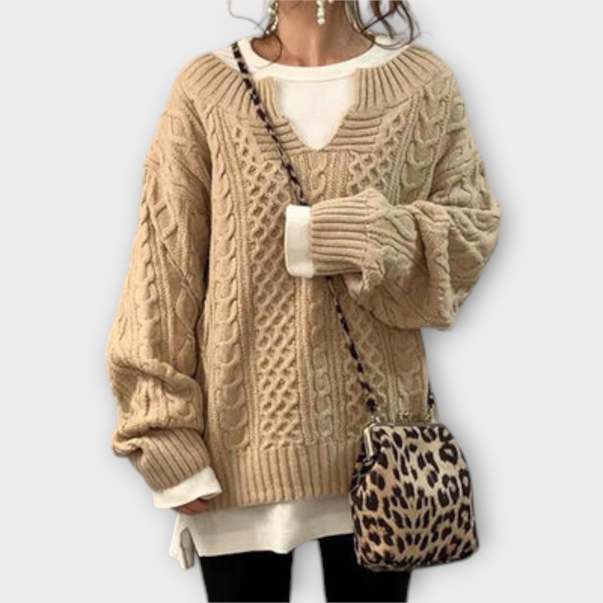 Lili - Sweter oversize z wzorem w warkocze