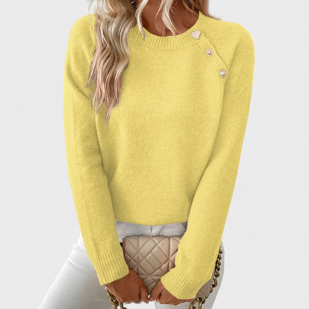 Roxanne - Elegancki Sweter Damski Asymetryczny z Jednym Ramiączkiem z Guzikami