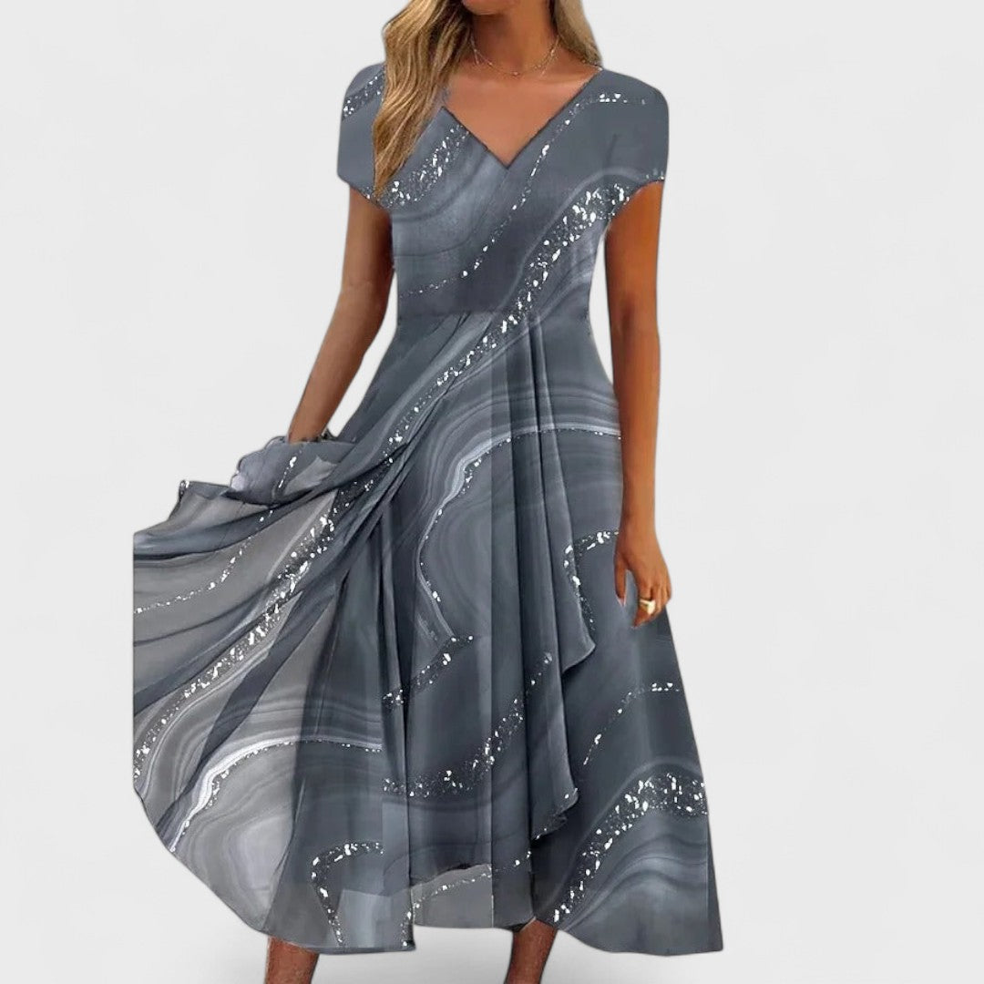 Isha – Elegancka sukienka midi z dekoltem w serek