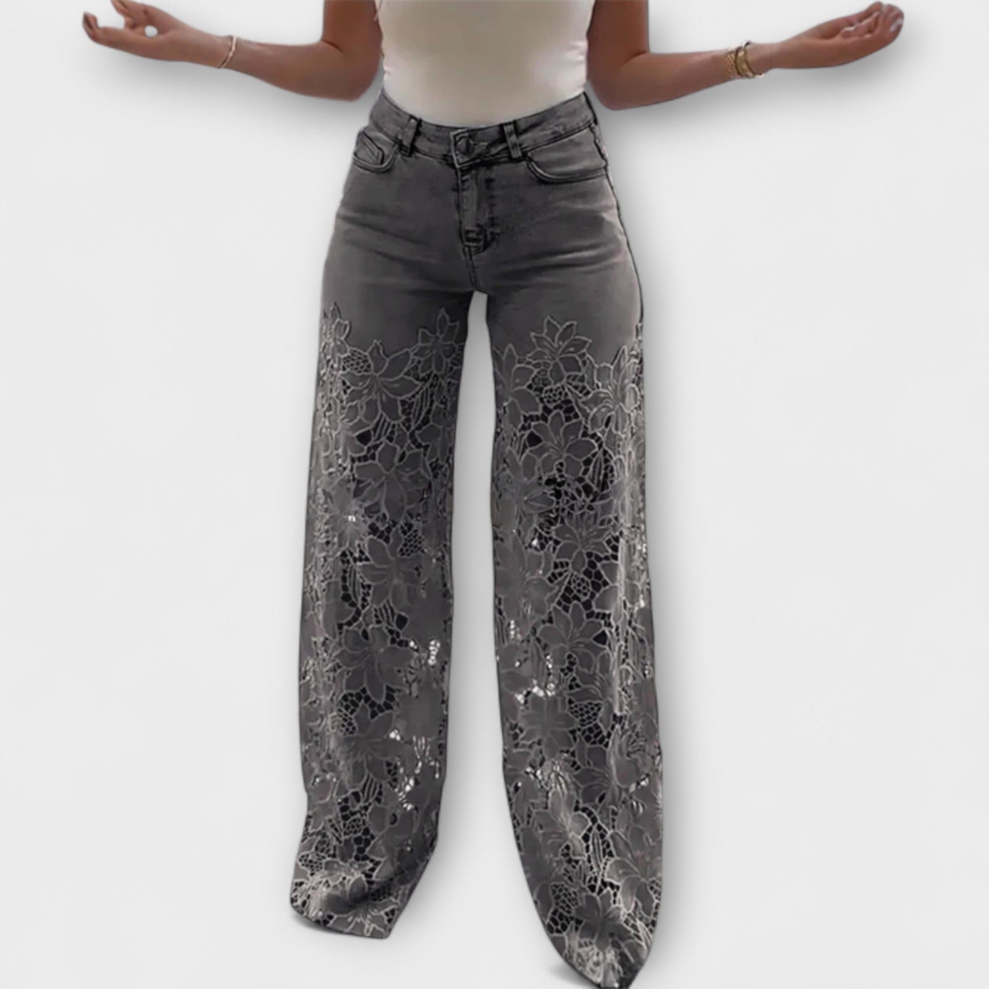 Jeansy Trendy w Koronkowym Patchworku