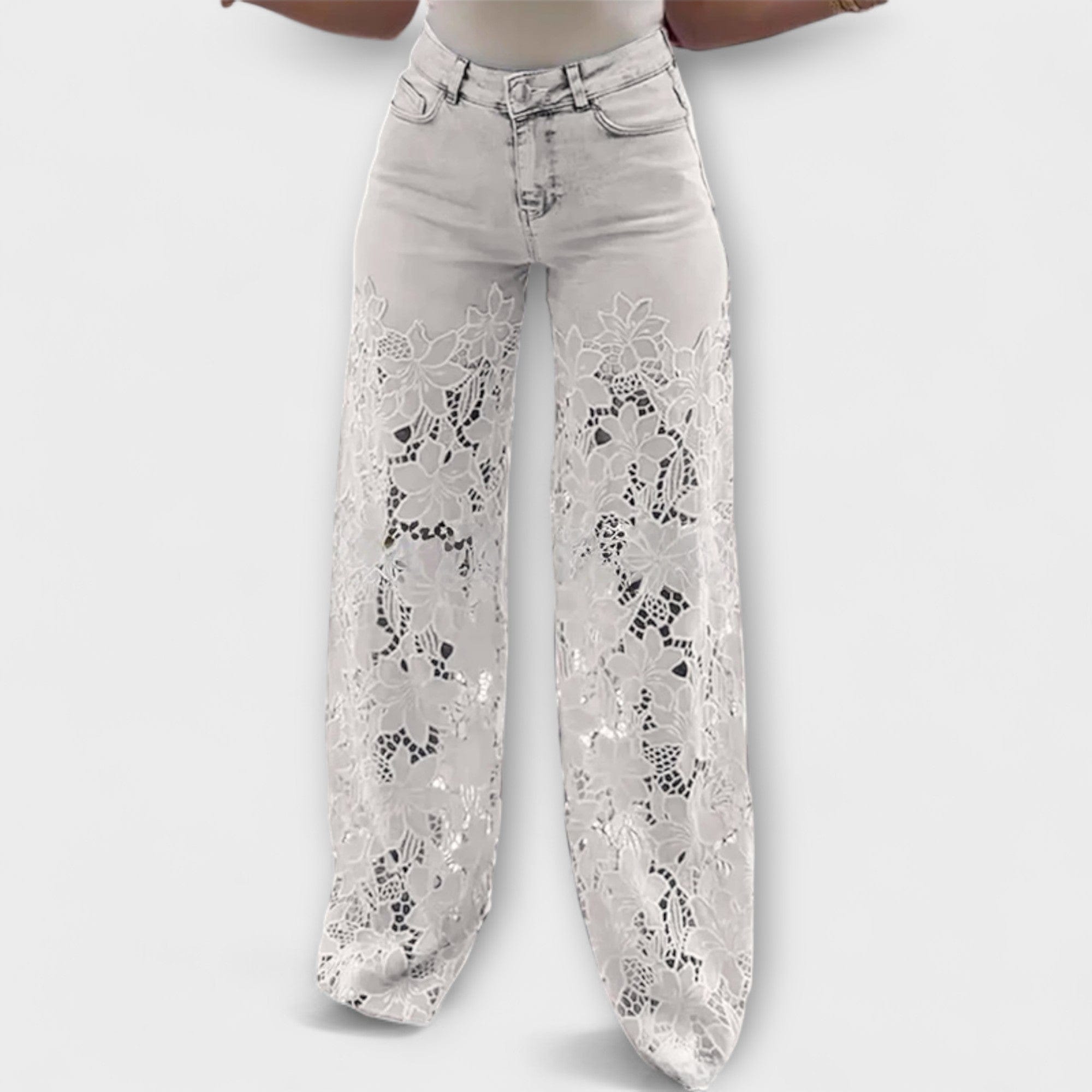 Jeansy Trendy w Koronkowym Patchworku